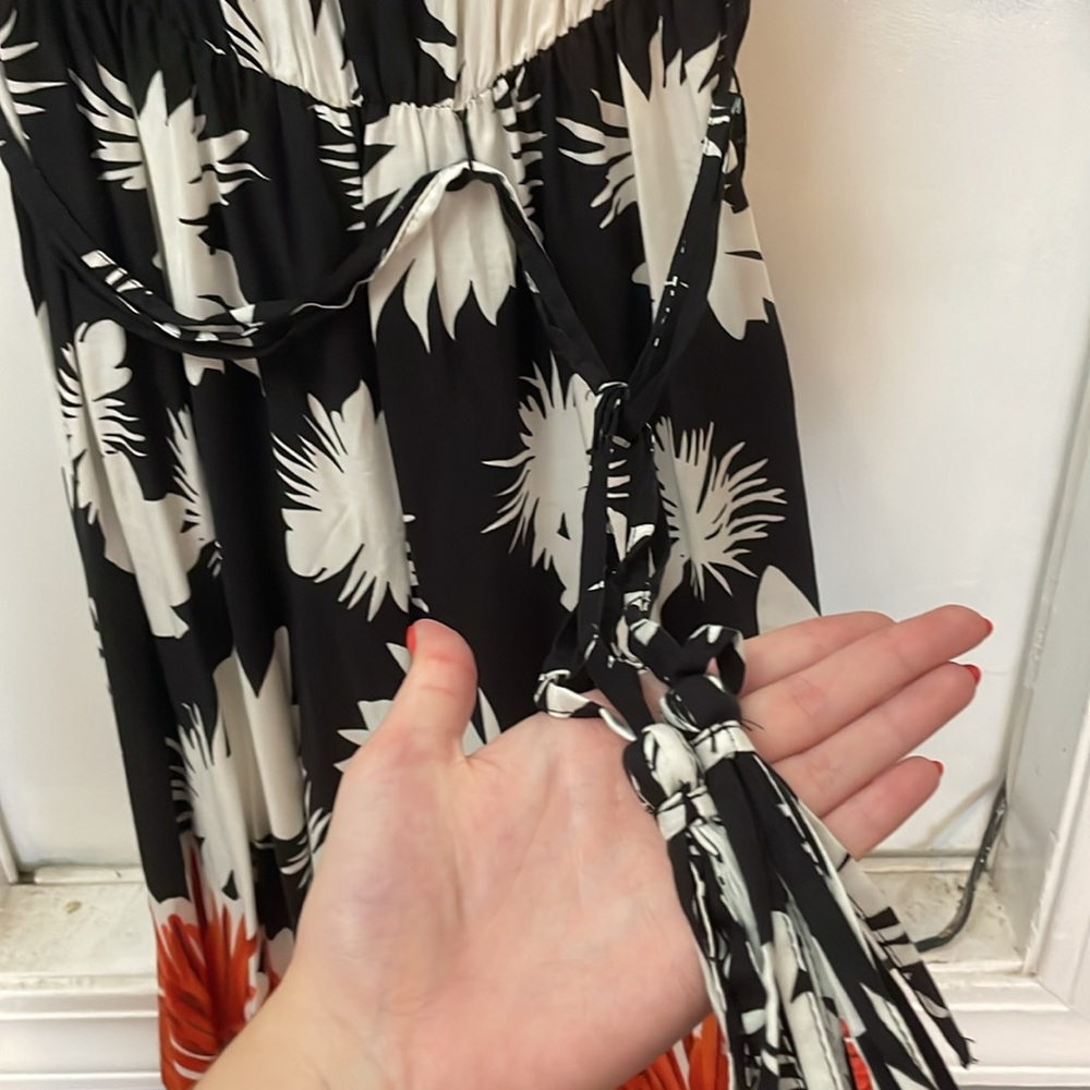 Orange, Black, And White Patterned Strapless Jump… - image 3